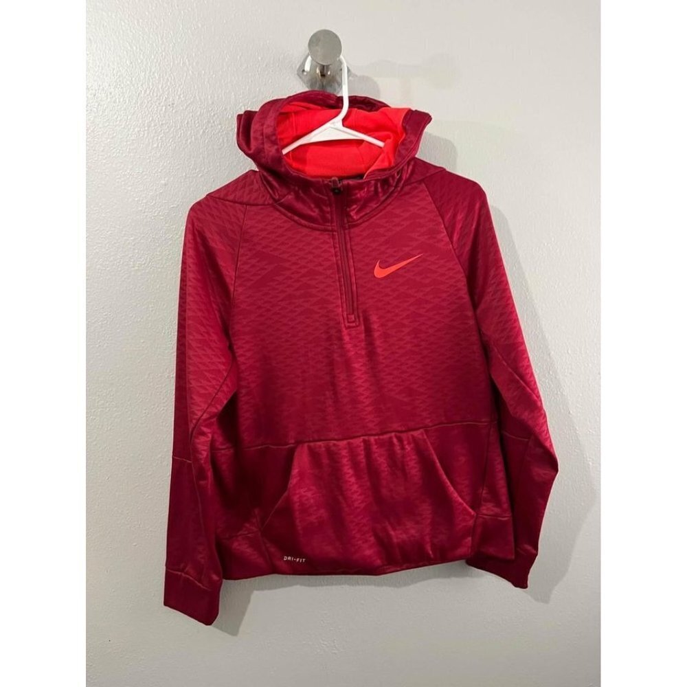 Nike Dri Fit Red Half Zip Hoodie Kids  XL Kangaroo Pockets